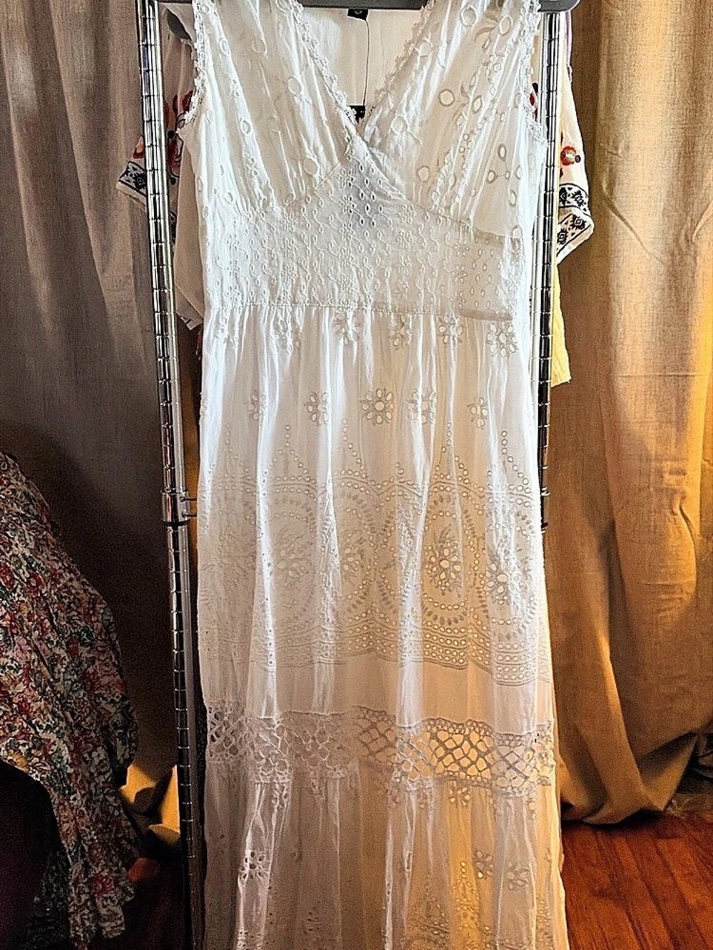 Magic White Embroidered Lace Maxi Dress NWT